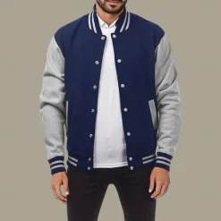 Outlet OUKU Men's Transition Jacket Varsity Jacket Baseball Physical Therapy Basic All Seasons Classic School Uniforms Regular Black Navy Blue Royal Blue Light Grey Jacket