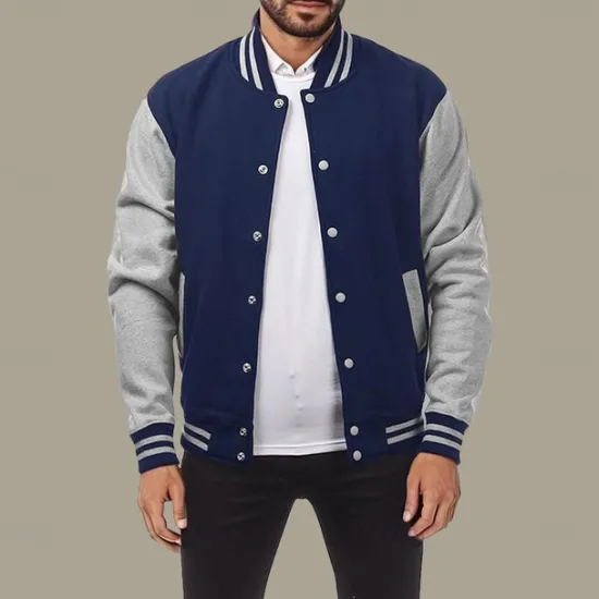 Outlet OUKU Men's Transition Jacket Varsity Jacket Baseball Physical Therapy Basic All Seasons Classic School Uniforms Regular Black Navy Blue Royal Blue Light Grey Jacket