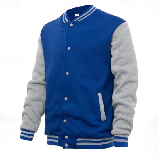 Outlet OUKU Men's Transition Jacket Varsity Jacket Baseball Physical Therapy Basic All Seasons Classic School Uniforms Regular Black Navy Blue Royal Blue Light Grey Jacket