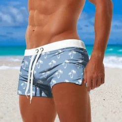Online OUKU Men's Tree Coconut Tree Plants Swim Shorts Swim Trunks Boxer Swim Shorts Mid Waist Fashion Designer Surfing Holiday Beach Pocket Drawstring Elastic Waist Designer Clothing Apparel
