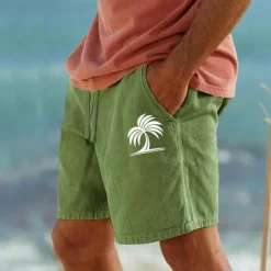 Best OUKU Men's Tree Coconut Tree Shorts Summer Shorts Beach Shorts Mid Waist Hawaiian Casual Outdoor Holiday Going out Drawstring Elastic Waist Print Designer Clothing Apparel