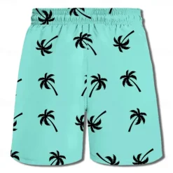 OUKU Men's Tree Coconut Tree Swim Shorts Board Shorts Swimming Trunks Mid Waist Fashion Streetwear Designer Casual Daily Holiday Pocket Elastic Waist 3D Print Designer Clothing Apparel Lake blue