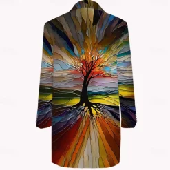 Sale OUKU Men's Tree Glass Winter Coat Fleece Jacket Overcoat Thermal Comfortable Artistic Casual Outdoor Street Daily Wear Buttons 3D Print Front Pocket Winter Turndown Long Sleeve Rainbow