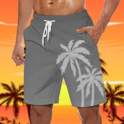 Clearance OUKU Men's Tree Graphic Prints Swim Trunks Swim Shorts Board Shorts Mid Waist Hawaiian Boho Casual Daily Holiday Drawstring with Mesh lining Elastic Waist Designer Clothing Apparel