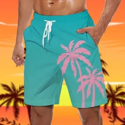 Clearance OUKU Men's Tree Graphic Prints Swim Trunks Swim Shorts Board Shorts Mid Waist Hawaiian Boho Casual Daily Holiday Drawstring with Mesh lining Elastic Waist Designer Clothing Apparel