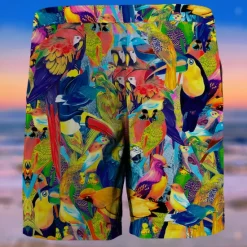 Online OUKU Men's Tree Parrot Flower / Plants Swimming Trunks Board Shorts Shorts Mid Waist Fashion Streetwear Designer Casual Daily Holiday Pocket Drawstring Elastic Waist Designer Clothing Apparel