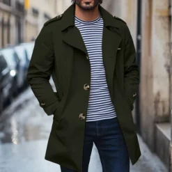 Discount OUKU Men's Trench Coat Carnival Party Spring Fall Winter Cotton Outerwear Clothing Apparel Elegant Vintage non-printing Solid Color Button Fold-over Collar