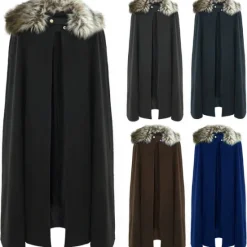 Online OUKU Men's Trench Coat Cloak / Capes Poncho Party Outdoor Winter Polyester Warm Outerwear Clothing Apparel Fashion Streetwear Plain Fur Trim Lapel