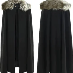 Online OUKU Men's Trench Coat Cloak / Capes Poncho Party Outdoor Winter Polyester Warm Outerwear Clothing Apparel Fashion Streetwear Plain Fur Trim Lapel