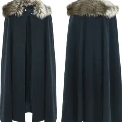 Online OUKU Men's Trench Coat Cloak / Capes Poncho Party Outdoor Winter Polyester Warm Outerwear Clothing Apparel Fashion Streetwear Plain Fur Trim Lapel