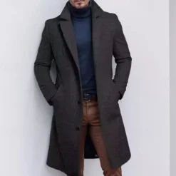 Outlet OUKU Men's Trench Coat Long Trench Coat Daily Vacation Fall & Winter Polyester Thermal Warm Outerwear Clothing Apparel Fashion Classic Plain Pocket Lapel Single Breasted