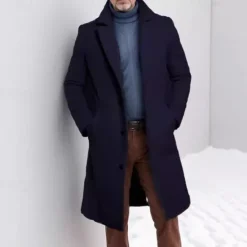 Outlet OUKU Men's Trench Coat Long Trench Coat Daily Vacation Fall & Winter Polyester Thermal Warm Outerwear Clothing Apparel Fashion Classic Plain Pocket Lapel Single Breasted