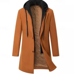 Hot OUKU Men's Trench Coat Long Trench Coat Daily Vacation Fall & Winter Polyester Thermal Warm Outerwear Clothing Apparel Fashion Classic Color Block Patchwork Hooded Single Breasted