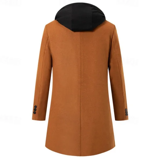 Hot OUKU Men's Trench Coat Long Trench Coat Daily Vacation Fall & Winter Polyester Thermal Warm Outerwear Clothing Apparel Fashion Classic Color Block Patchwork Hooded Single Breasted