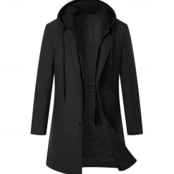 Hot OUKU Men's Trench Coat Long Trench Coat Daily Vacation Fall & Winter Polyester Thermal Warm Outerwear Clothing Apparel Fashion Classic Color Block Patchwork Hooded Single Breasted