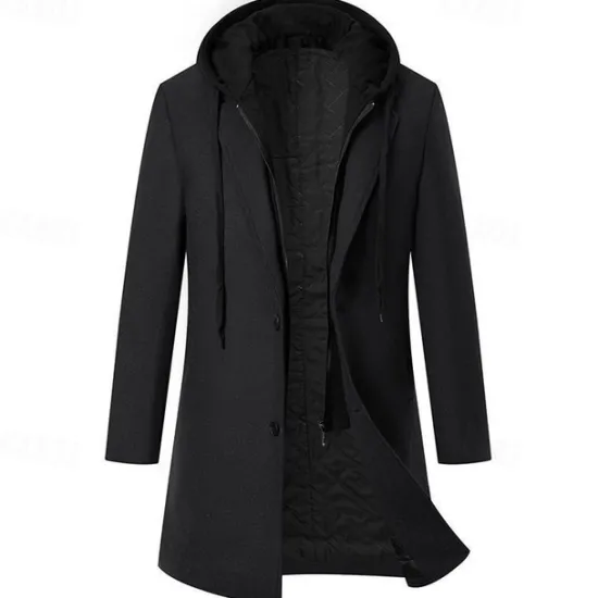 Hot OUKU Men's Trench Coat Long Trench Coat Daily Vacation Fall & Winter Polyester Thermal Warm Outerwear Clothing Apparel Fashion Classic Color Block Patchwork Hooded Single Breasted