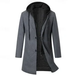 Hot OUKU Men's Trench Coat Long Trench Coat Daily Vacation Fall & Winter Polyester Thermal Warm Outerwear Clothing Apparel Fashion Classic Color Block Patchwork Hooded Single Breasted