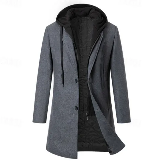Hot OUKU Men's Trench Coat Long Trench Coat Daily Vacation Fall & Winter Polyester Thermal Warm Outerwear Clothing Apparel Fashion Classic Color Block Patchwork Hooded Single Breasted