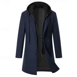 Hot OUKU Men's Trench Coat Long Trench Coat Daily Vacation Fall & Winter Polyester Thermal Warm Outerwear Clothing Apparel Fashion Classic Color Block Patchwork Hooded Single Breasted