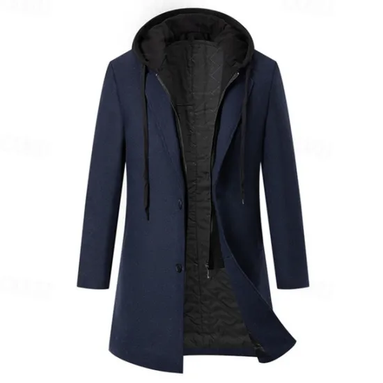 Hot OUKU Men's Trench Coat Long Trench Coat Daily Vacation Fall & Winter Polyester Thermal Warm Outerwear Clothing Apparel Fashion Classic Color Block Patchwork Hooded Single Breasted