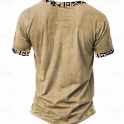Discount OUKU Men's Tribal Bandana Print T Shirt Henley Shirt Short Sleeve 3D Print Designer Ethnic Vacation Casual Daily Summer Spring Yellow Green Khaki Henley Henley T-Shirt
