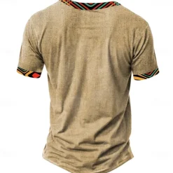 OUKU Men's Tribal Bandana Print T Shirt Henley Shirt Short Sleeve 3D Print Designer Ethnic Vacation Casual Daily Summer Spring Yellow Green Khaki Henley Henley T-Shirt