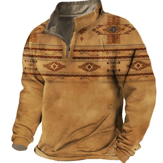New OUKU Men's Tribal Graphic Prints Zip Up Sweatshirt Pullover Quarter Zip Sweatshirt Long Sleeve Sweatshirt Half Zip Designer Basic Casual 3D Print Daily Sports Zipper Print Spring & Fall