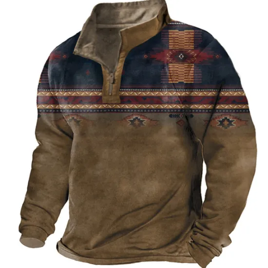 New OUKU Men's Tribal Graphic Prints Zip Up Sweatshirt Pullover Quarter Zip Sweatshirt Long Sleeve Sweatshirt Half Zip Designer Basic Casual 3D Print Daily Sports Zipper Print Spring & Fall