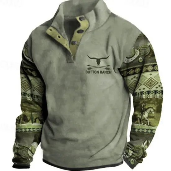 OUKU Men's Tribal Graphic Prints Sweatshirts Sweatshirt Pullover Long Sleeve Sweatshirt Stand Collar Fashion Ethnic Casual 3D Print Holiday Going out Streetwear Buttons Print Fleece Spring & Fall