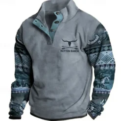 OUKU Men's Tribal Graphic Prints Sweatshirts Sweatshirt Pullover Long Sleeve Sweatshirt Stand Collar Fashion Ethnic Casual 3D Print Holiday Going out Streetwear Buttons Print Fleece Spring & Fall