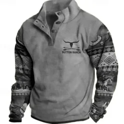 OUKU Men's Tribal Graphic Prints Sweatshirts Sweatshirt Pullover Long Sleeve Sweatshirt Stand Collar Fashion Ethnic Casual 3D Print Holiday Going out Streetwear Buttons Print Fleece Spring & Fall