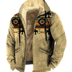 OUKU Men's Tribal Graphic Prints Hoodie Hoodies Sweatshirt Daily Classic Long Sleeve Hooded Vacation Holiday Going out Blue Green Fleece Winter Designer