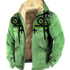 OUKU Men's Tribal Graphic Prints Hoodie Hoodies Sweatshirt Daily Classic Long Sleeve Hooded Vacation Holiday Going out Blue Green Fleece Winter Designer