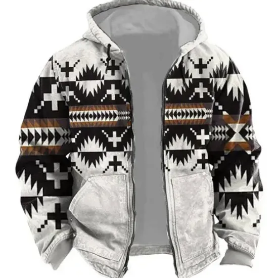 New OUKU Men's Tribal Graphic Prints Hoodie Hoodies Sweatshirt Sports Classic Long Sleeve Hooded Vacation Holiday Streetwear White Blue Pocket Print Spring & Fall Designer