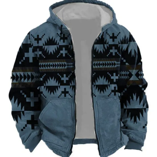 New OUKU Men's Tribal Graphic Prints Hoodie Hoodies Sweatshirt Sports Classic Long Sleeve Hooded Vacation Holiday Streetwear White Blue Pocket Print Spring & Fall Designer