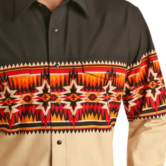 Online OUKU Men's Tribal Graphic Prints Geometry Shirt Western Shirt Cowboy Shirt Long Sleeve Fashion Streetwear Designer Outdoor Daily Fall & Winter Turndown Print Button-Down Yellow