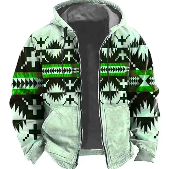 Discount OUKU Men's Tribal Graphic Prints Hoodie Hoodies Sweatshirt Sports Ethnic Long Sleeve Hooded Vacation Holiday Streetwear Blue Green Pocket Print Spring & Fall Designer