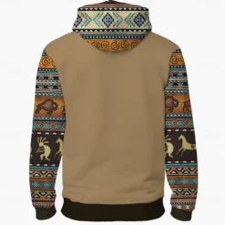 OUKU Men's Tribal Hoodie Hoodies Sweatshirt Fashion Cowboy Long Sleeve Crew Neck Fall Winter Designer Brown