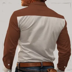 Hot OUKU Men's Tribal Shirt Western Shirt Long Sleeve Western Style Tribal Summer Spring Fall Shirt Collar Brown