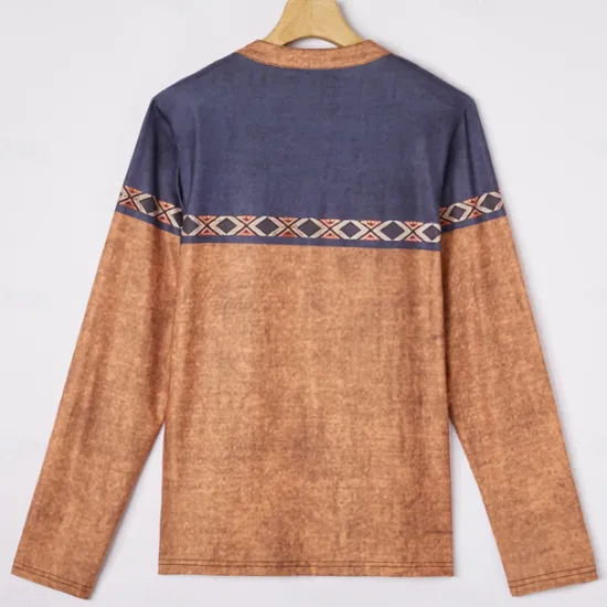 New OUKU Men's Tribal T Shirt Henley Shirt Long Sleeve 3D Print Designer Retro Vintage Street Casual Daily Summer Spring Fall Dark Brown Black Blue Brown Green Henley Henley T-Shirt