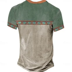 Outlet OUKU Men's Tribal T Shirt Henley Shirt Tee Short Sleeve Designer Basic Bohemian Outdoor Casual Daily Summer Lake Blue Light Green Light Blue Khaki Henley Henley T-Shirt