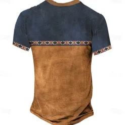 Hot OUKU Men's Tribal T Shirt Henley Shirt Tee Short Sleeve Vintage Designer Basic Outdoor Casual Daily Summer Dark Brown Black Green Blue Light Grey Henley Henley T-Shirt