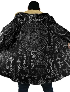 OUKU Men's Tribal Totem Bandana Print Winter Coat Fleece Jacket Coat Thermal Warm Vintage Daily Wear Going out Pocket Print Fall & Winter Hooded Long Sleeve Black