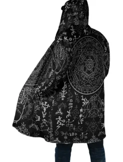 OUKU Men's Tribal Totem Bandana Print Winter Coat Fleece Jacket Coat Thermal Warm Vintage Daily Wear Going out Pocket Print Fall & Winter Hooded Long Sleeve Black