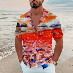 Sale OUKU Men's Tropical Fish Underwater World Shirt Summer Hawaiian Shirt Camp Collar Shirt Short Sleeve Shirt Turndown Fashion Designer Casual Outdoor Street Casual Sea Blue Navy Blue Royal Blue 3D Print S M