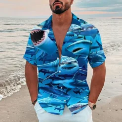 Sale OUKU Men's Tropical Fish Underwater World Shirt Summer Hawaiian Shirt Camp Collar Shirt Short Sleeve Shirt Turndown Fashion Designer Casual Outdoor Street Casual Sea Blue Navy Blue Royal Blue 3D Print S M