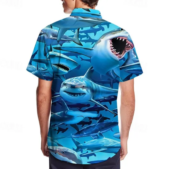 Sale OUKU Men's Tropical Fish Underwater World Shirt Summer Hawaiian Shirt Camp Collar Shirt Short Sleeve Shirt Turndown Fashion Designer Casual Outdoor Street Casual Sea Blue Navy Blue Royal Blue 3D Print S M