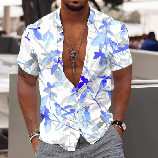 Discount OUKU Men's Tropical Flowers Leaves Shirt Summer Hawaiian Shirt Aloha Shirt Short Sleeves Shirt Turndown Fashion Designer Casual Outdoor Street Casual White Yellow Pink 3D Print S M L