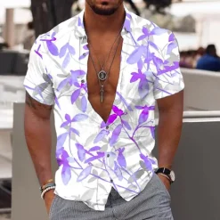 Discount OUKU Men's Tropical Flowers Leaves Shirt Summer Hawaiian Shirt Aloha Shirt Short Sleeves Shirt Turndown Fashion Designer Casual Outdoor Street Casual White Yellow Pink 3D Print S M L