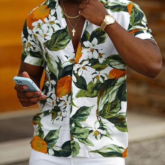 Discount OUKU Men's Tropical Flowers Leaves Shirt Summer Hawaiian Shirt Camp Collar Shirt Short Sleeve Shirt Turndown Fashion Designer Casual Outdoor Street Casual Print S M L White